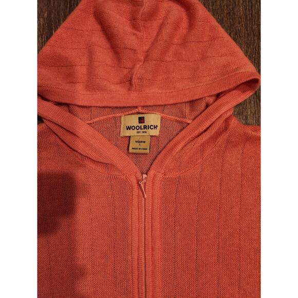 Vintage Large Women's Woolrich Sweater Cardigan With Hood Light Weight Coral Zip - Picture 2 of 5